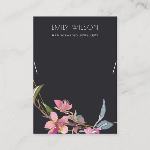 BLACK CHERRY BLOSSOM FLORAL NECKLACE DISPLAY LOGO BUSINESS CARD