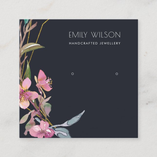BLACK CHERRY BLOSSOM STUD EARRING DISPLAY LOGO SQUARE BUSINESS CARD (Front)
