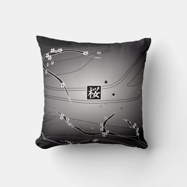 Black Cherry Blossom Tree Throw Pillow (Front)