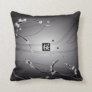 Black Cherry Blossom Tree Throw Pillow