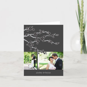 Black Cherry Blossoms Photo Collage Asian Wedding Letterpress Thank You Card
