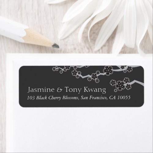 Black Cherry Blossoms Zen Sakura Asian Wedding Label