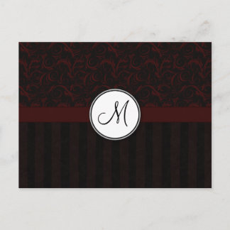 Black Cherry Floral Wisps & Stripes with Monogram Postcard