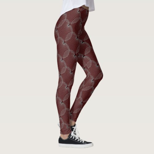 Black Cherry Garnet Red  Silver Grey Spider Web Leggings