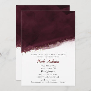 Black Cherry Watercolor Gold Modern Bridal Shower Invitation