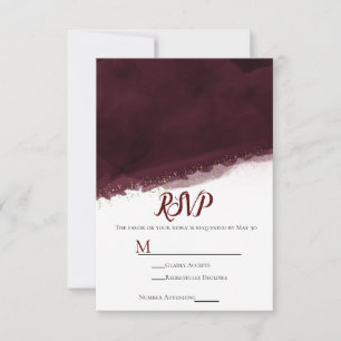 Black Cherry Watercolor Gold Modern Wedding RSVP Card
