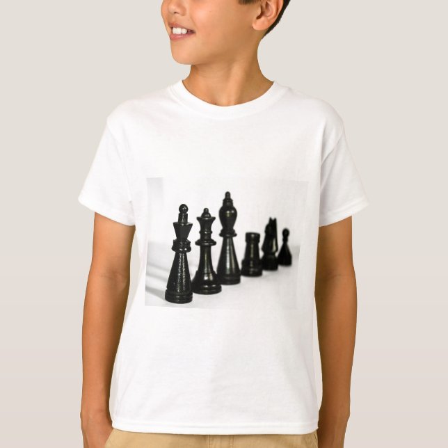Black Chess Figure Pieces Perspective T-Shirt (Front)