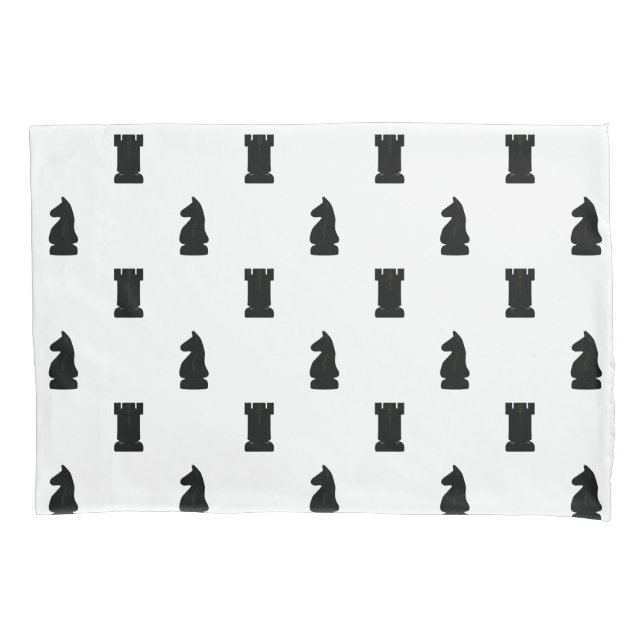 Black Chess Pieces Knight and Rook Pillow Case (Front-Left)