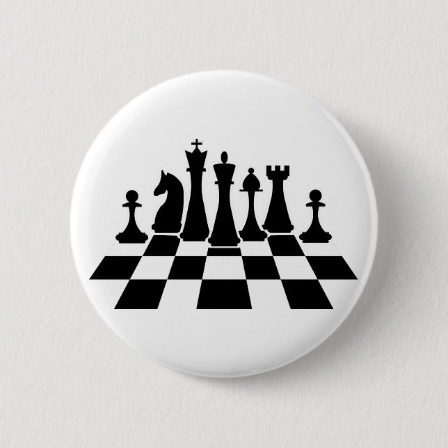 Black chess pieces on a chessboard button (Front)
