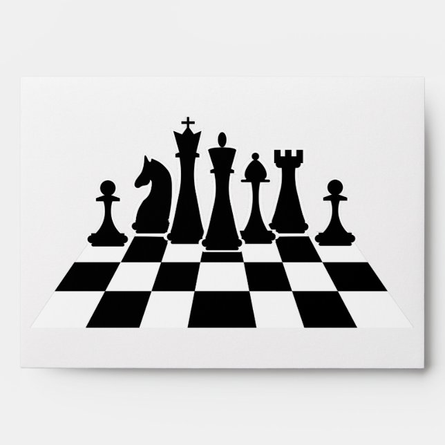 Black chess pieces on a chessboard envelope (Front)