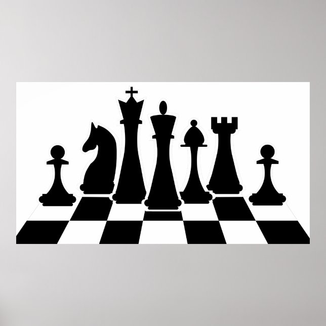 Black chess pieces on a chessboard poster (Front)