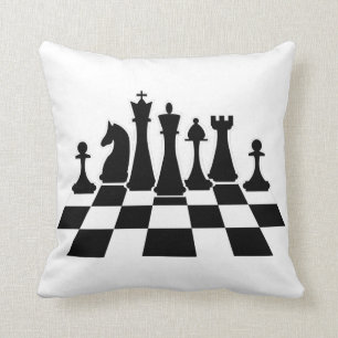 Black chess pieces on a chessboard throw pillow
