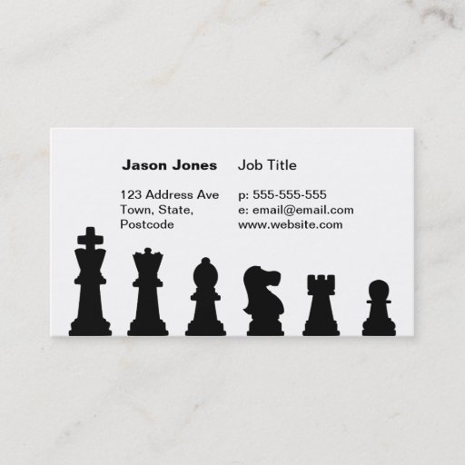 Customizable Black chess pieces on white business cards