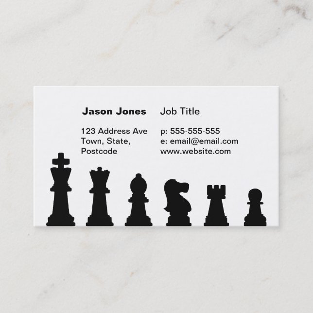 Black chess pieces on white business card (Front)