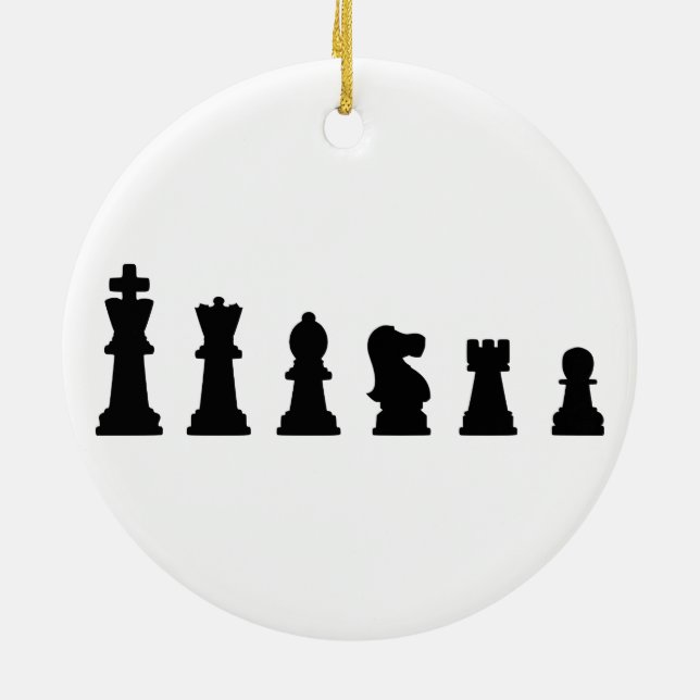 Black chess pieces on white ceramic ornament (Back)