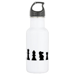 Black chess pieces on white water bottle