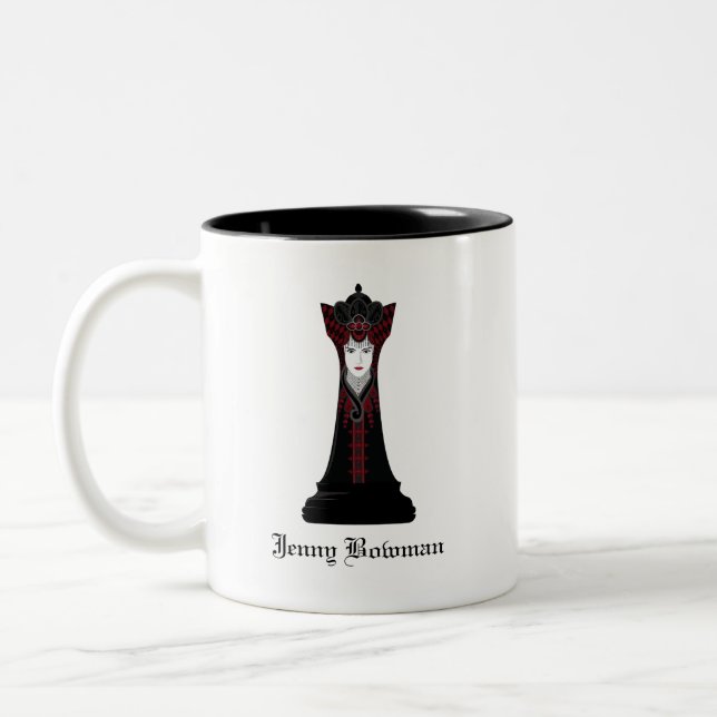 Black Chess queen / Personalized Name Two-Tone Coffee Mug (Left)