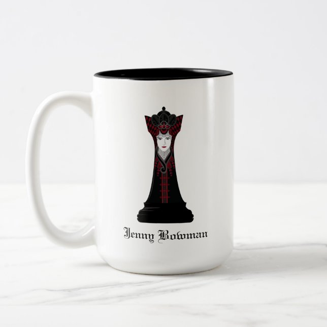 Black Chess queen / Personalized Name Two-Tone Coffee Mug (Left)
