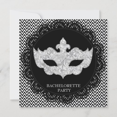 BLACK CHEVRON BACHELORETTE MASQUERADE PARTY INVITATION