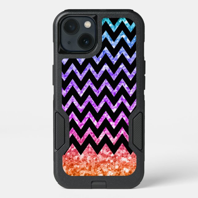Black Chevron & Colorful Gredient Glitter Otterbox iPhone Case (Back)