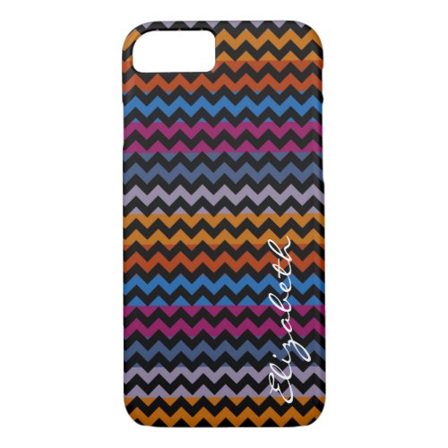 Black Chevron Colorful Stripes Monogram iPhone 87 Case