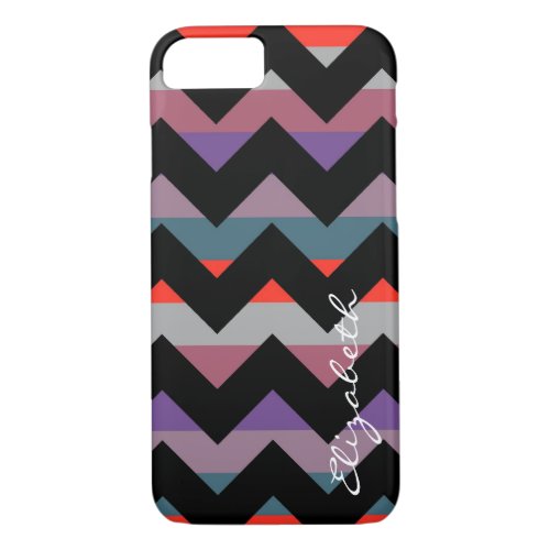 Black Chevron Colorful Stripes Monogram iPhone 87 Case