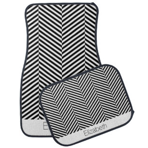 Black chevron herringbone style stripes car floor mat