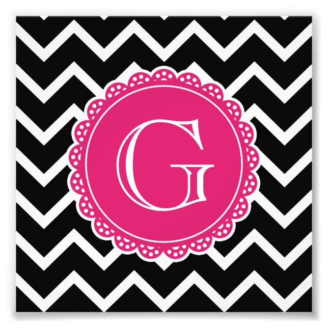 Black Chevron Hot Pink Monogram Photo Print (Front)