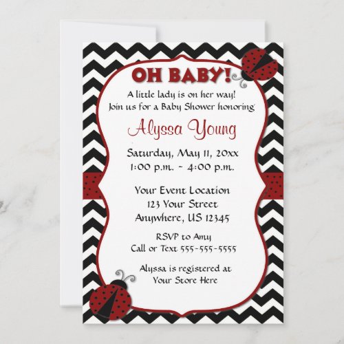 Black Chevron Ladybug Baby Shower Invite