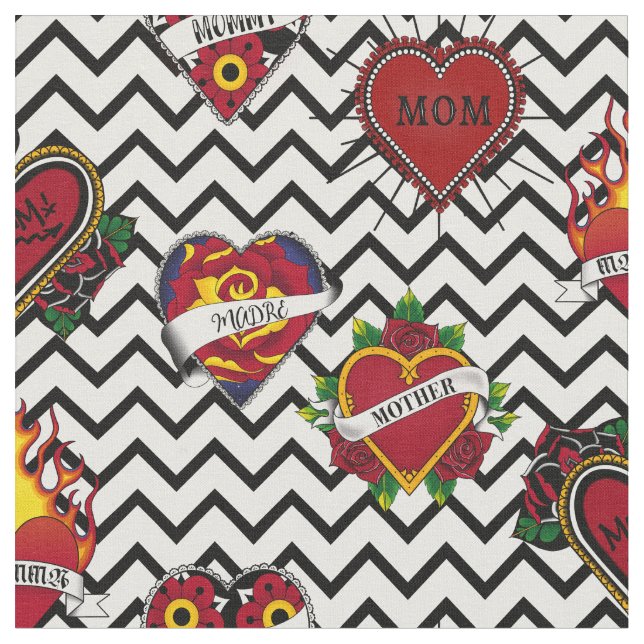 Black Chevron Mom Tattoo Fabric  (Close Up)