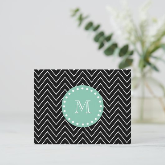 Black Chevron Pattern | Mint Green Monogram (Standing Front)