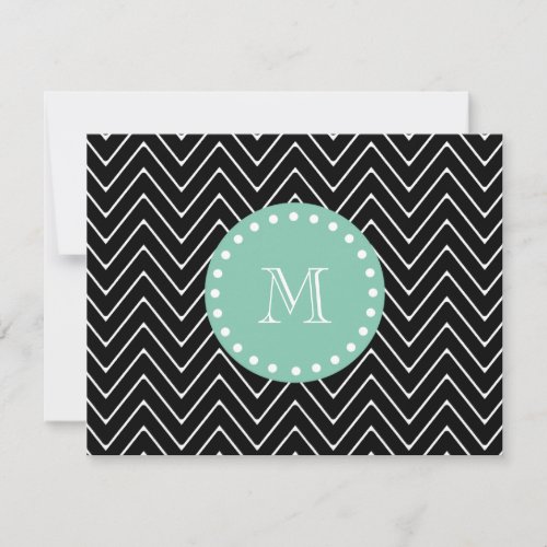 Black Chevron Pattern | Mint Green Monogram Personalized Invitation