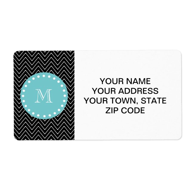 Black Chevron Pattern | Teal Monogram Label (Front)