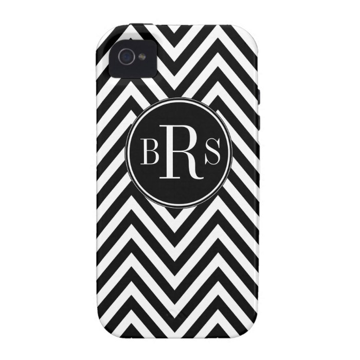 Black Chevron Pattern, Your Initials iPhone 4 Cover