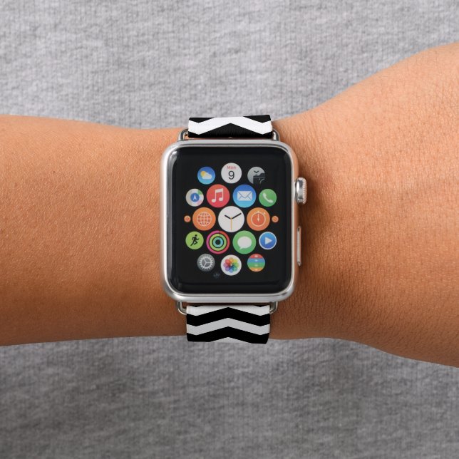 Black Chevron Patterned Apple Watch Band (In Situ)