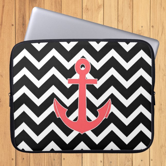Black Chevron Pink Anchor Laptop Sleeve (Creator Uploaded)