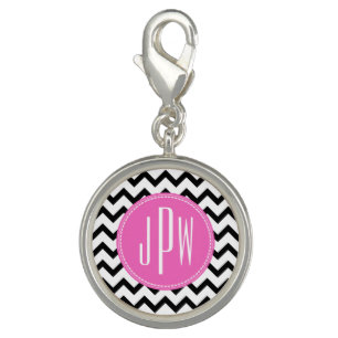 Black Chevron & Pink Monogram Charm