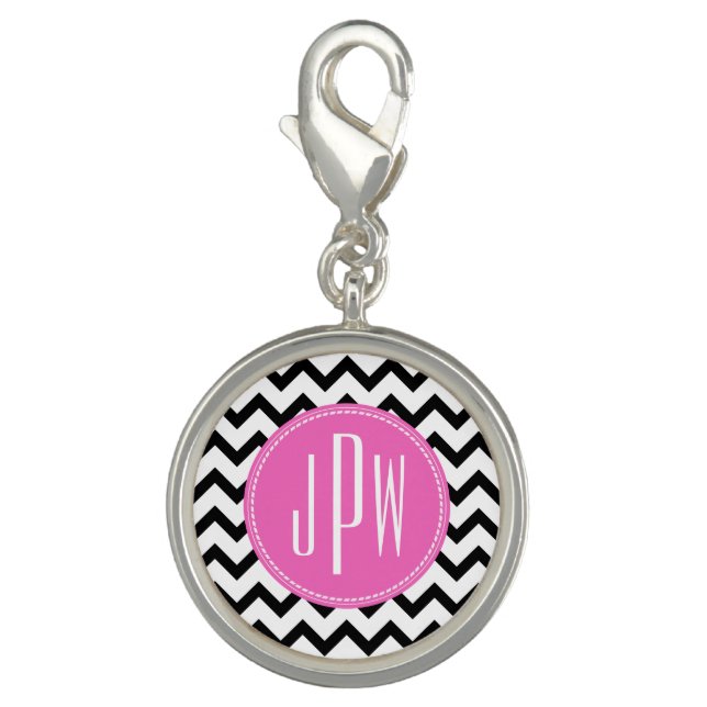 Black Chevron & Pink Monogram Charm (Front)