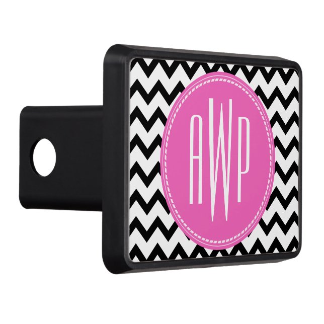 Black Chevron Pink Monogram Hitch Cover (Right)
