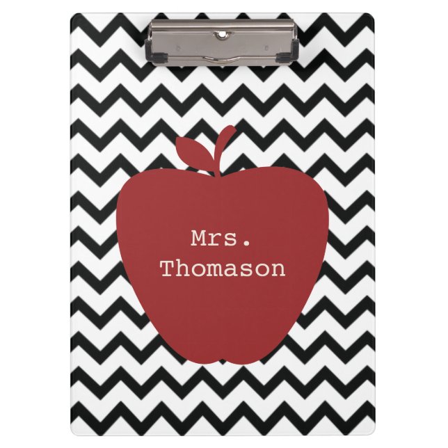 Black Chevron Red Apple Teacher Clipboard (Front)