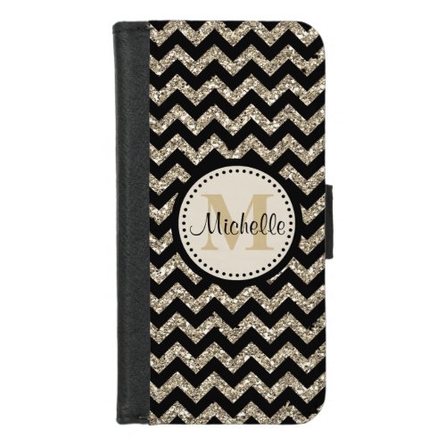 Black Chevron Silver Gold Faux Glitter Monogram iPhone 87 Wallet Case