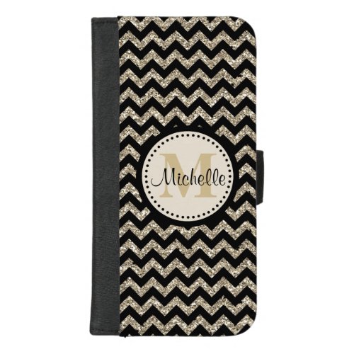 Black Chevron Silver Gold Faux Glitter Monogram iPhone 87 Plus Wallet Case