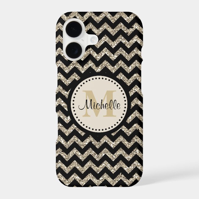 Black Chevron Silver Gold Monogram Case-Mate iPhone Case (Back)
