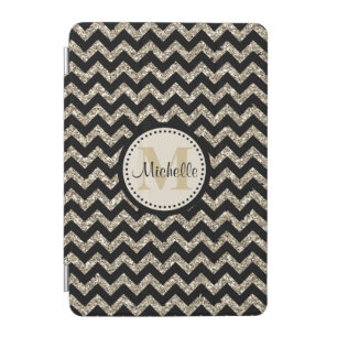 Black Chevron Silver Gold Monogram iPad Mini Cover