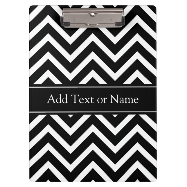 Black Chevron Stripes Squiggly  Lines Personalized Clipboard (Front)