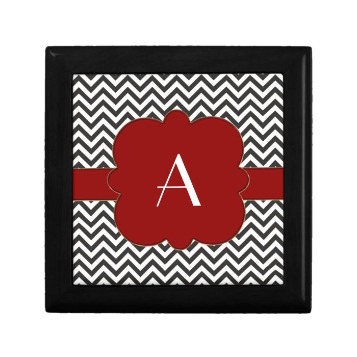 Black Chevron with Gold Trimmed Red Frame Trinket Boxes