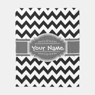 Black Chevron with Gray Personalized Name Fleece Blanket
