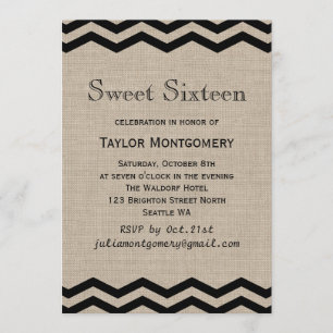 Black Chevrons on Burlap Sweet Sixteen Invitation