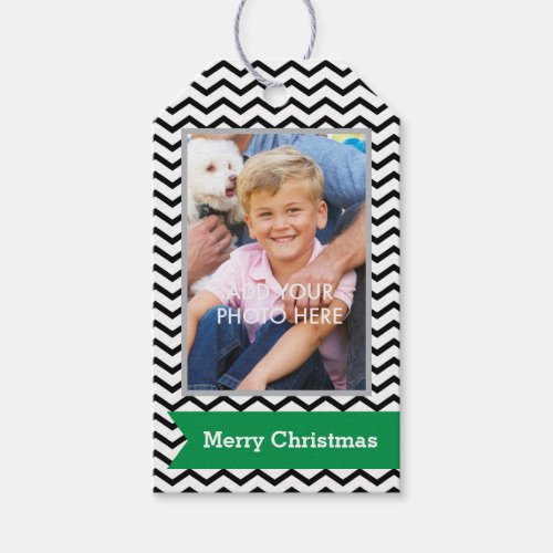 Black Chevrons with Green Banner and Photo Gift Tags