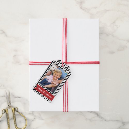 Black Chevrons with Red Banner and Photo Gift Tags